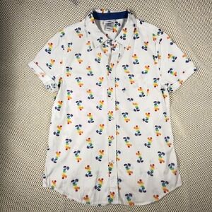 PRIDE Disney Mickey Mouse Rainbow Button Down Shirt White Mens Small Cotton